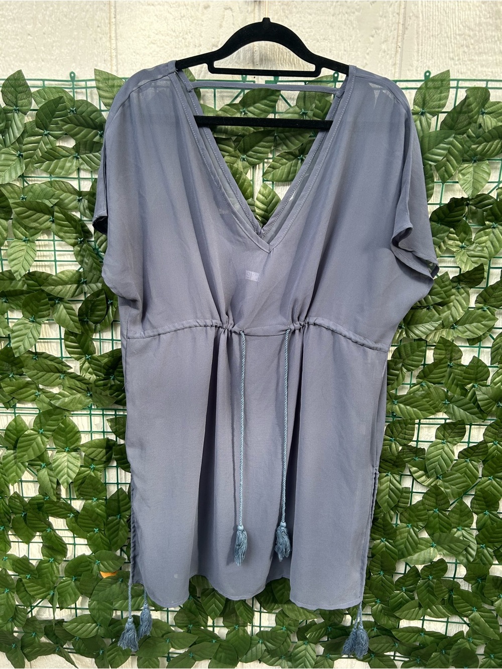 Light Blue V-Neck Tassel Tunic Cover-up